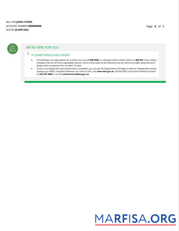 Printable UAE Ras Al Khaimah Al Ain Distribution Co. Word and PDF utility bill template (5 pages) 5